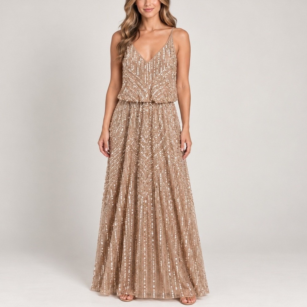 BHLDN Fidelia Beaded Maxi Dress 10  Sequin Formal Evening